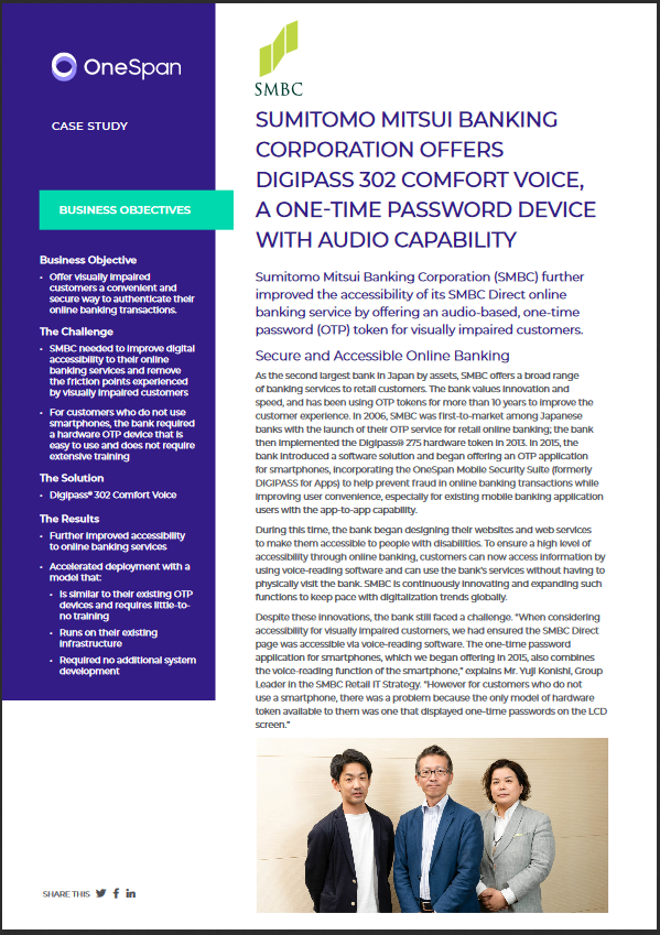 SMBC | Ofreciendo Digipass 302 Comfort Voice, un dispositivo de contraseña única con capacidad de audio