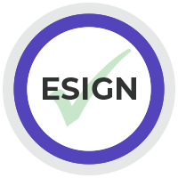 The word "Esign" laid over a light green checkmark