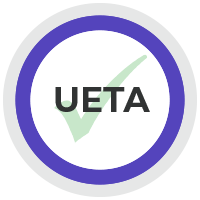 The letters UETA laid over a green checkmark