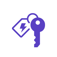 Outline drawing of a purple key with a tag attached to it