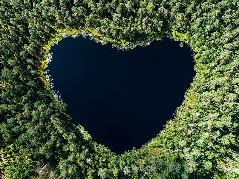Aereal of heart shaped lake