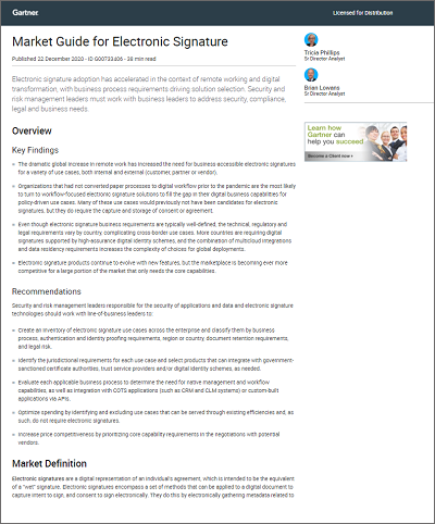 Guía de mercado de Gartner 2020 para la firma electrónica Informe del analista