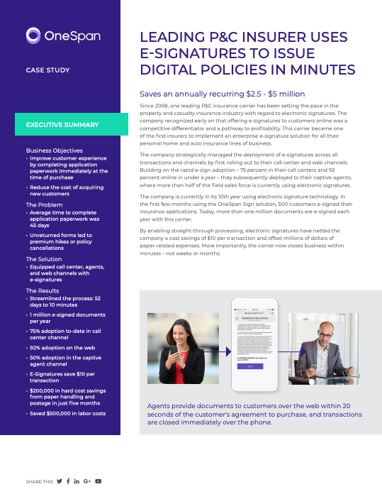 Leading P&C Insurer Uses E-signatures to Issue Digital Policies in Minutes