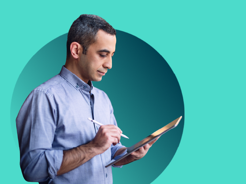 man using electronic signature to sign government contract