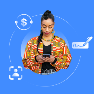 woman applies for financing on her phone using digital identity verification and esignature