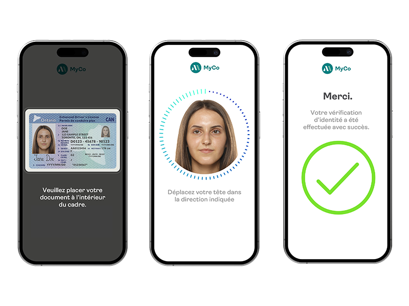 téléphones mobiles affichant le processus de vérification d'identité: contrôle biométrique facial, vérification réussie
