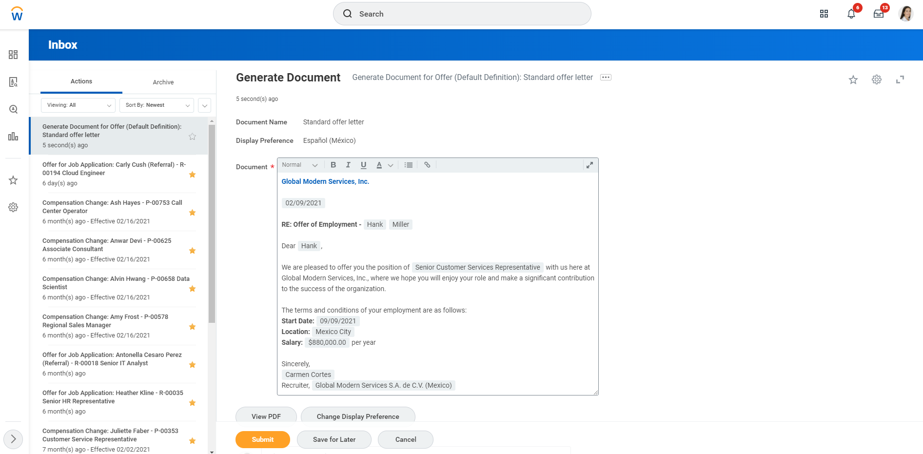 generate document screen