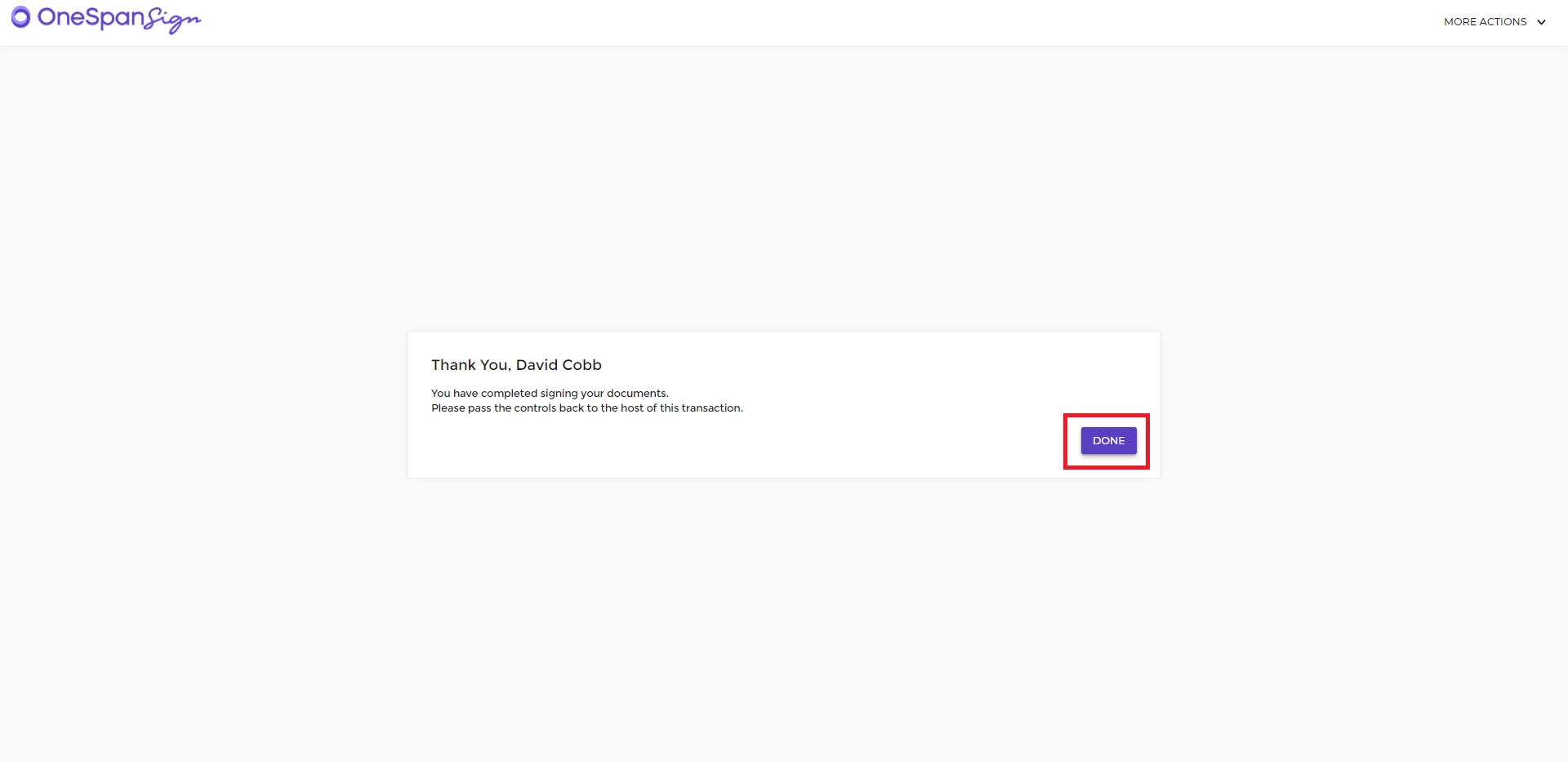 After he clicks ‘Done’, he passes control back to the host and the host completes signing the document