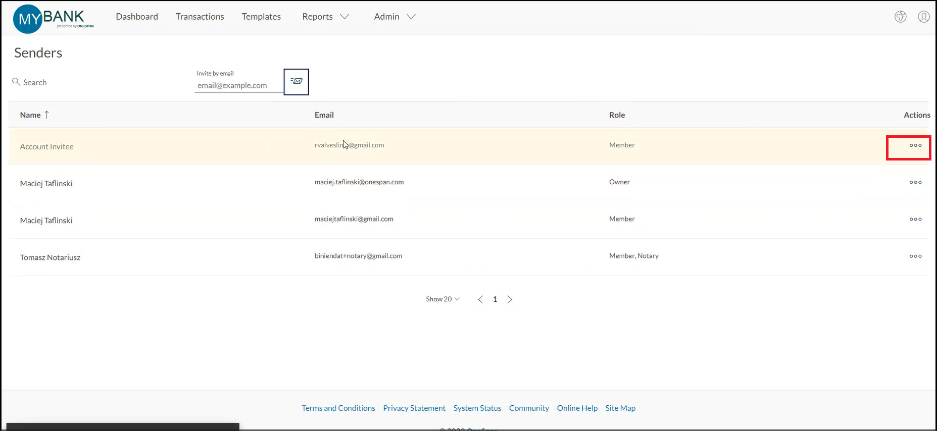 In the actions section, select ‘Grant notary rights’