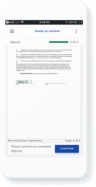 Wenn Sie mit dem Signieren der Dokumente fertig sind, klicken Sie auf die Schaltfläche Bestätigen. Die digitale Verschlüsselung wird auf das Dokument angewendet, um endgültig zu bestätigen, dass die Unterzeichnungszeremonie abgeschlossen ist. 