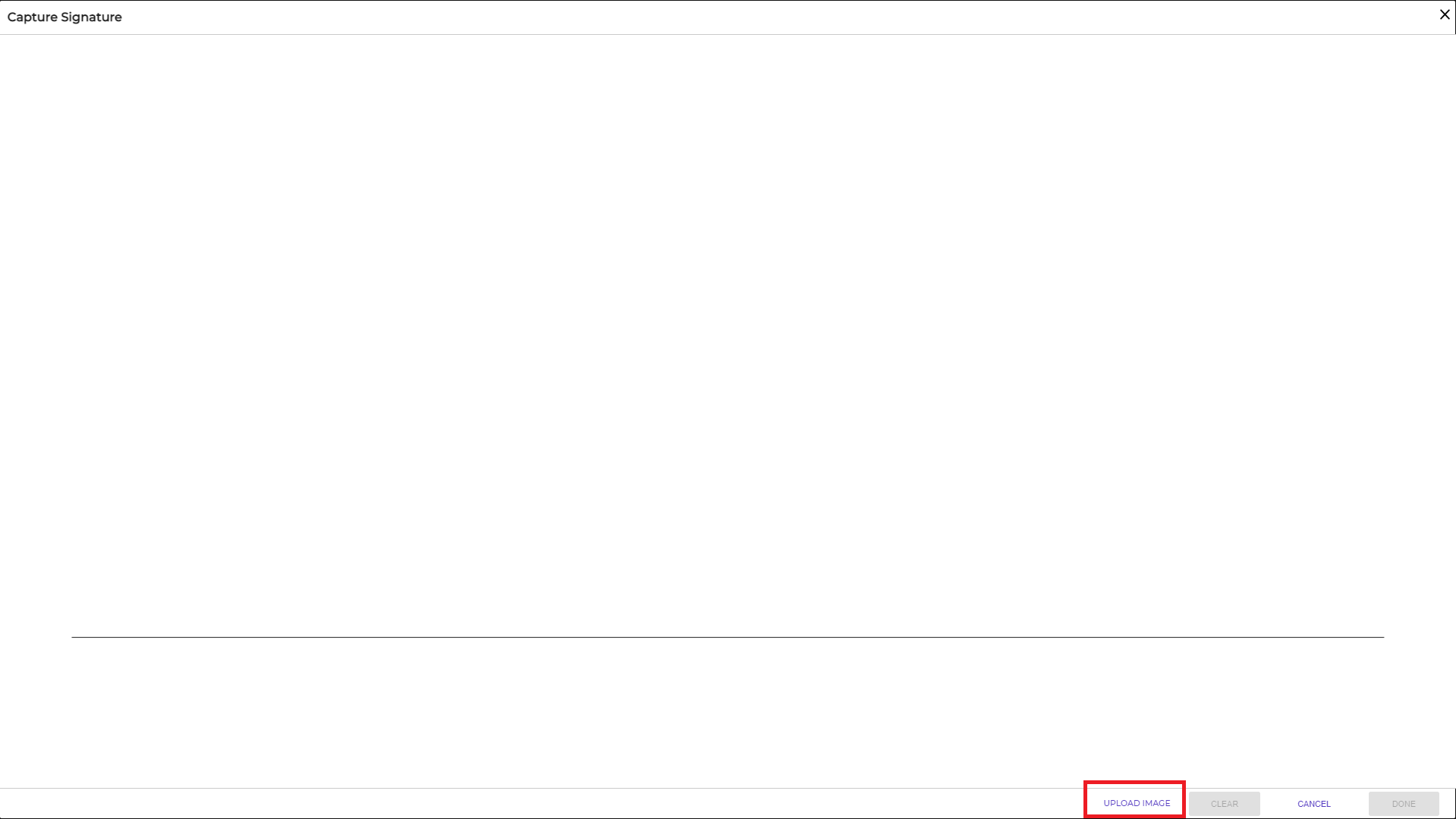 The ”Capture Signature” screen appears. The signer clicks ‘Upload Image’ and then selects an image of their signature.