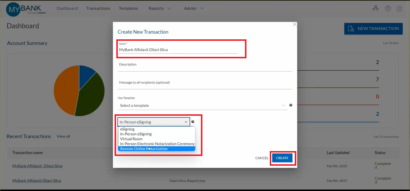 The notary selects ‘Remote Online Notarization’...