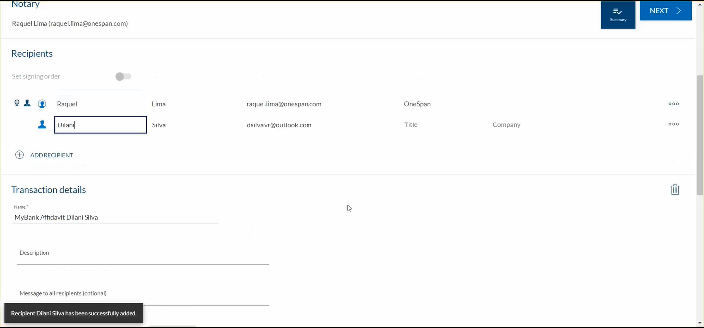 The notary can also include additional signers and reviewers to the transaction.