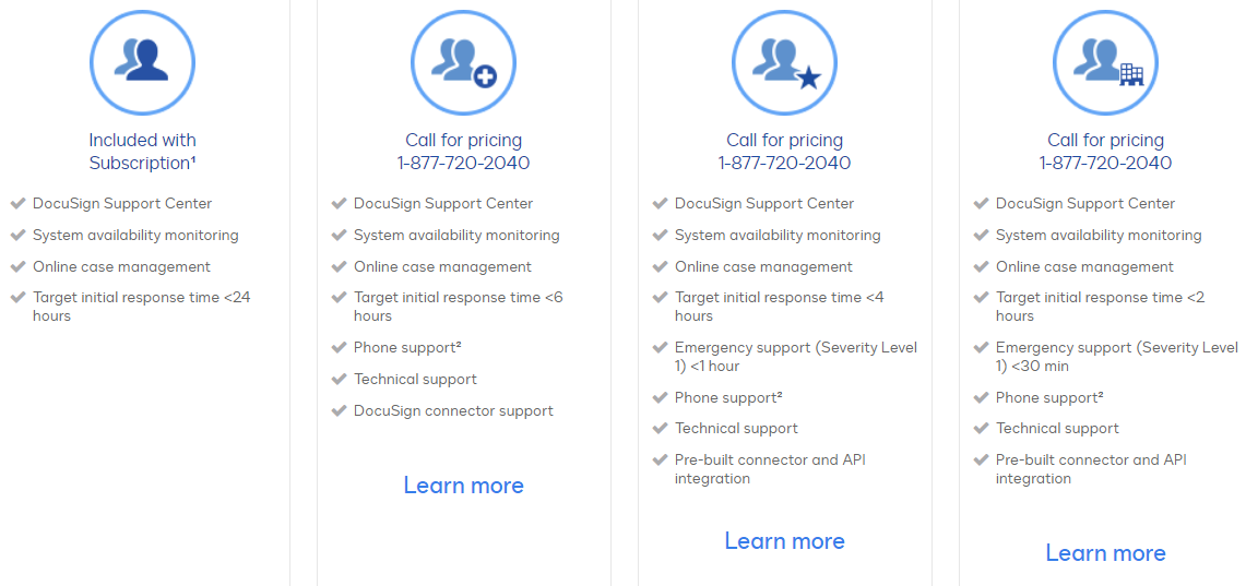 DocuSign Screenshot of the Plan Support Page
