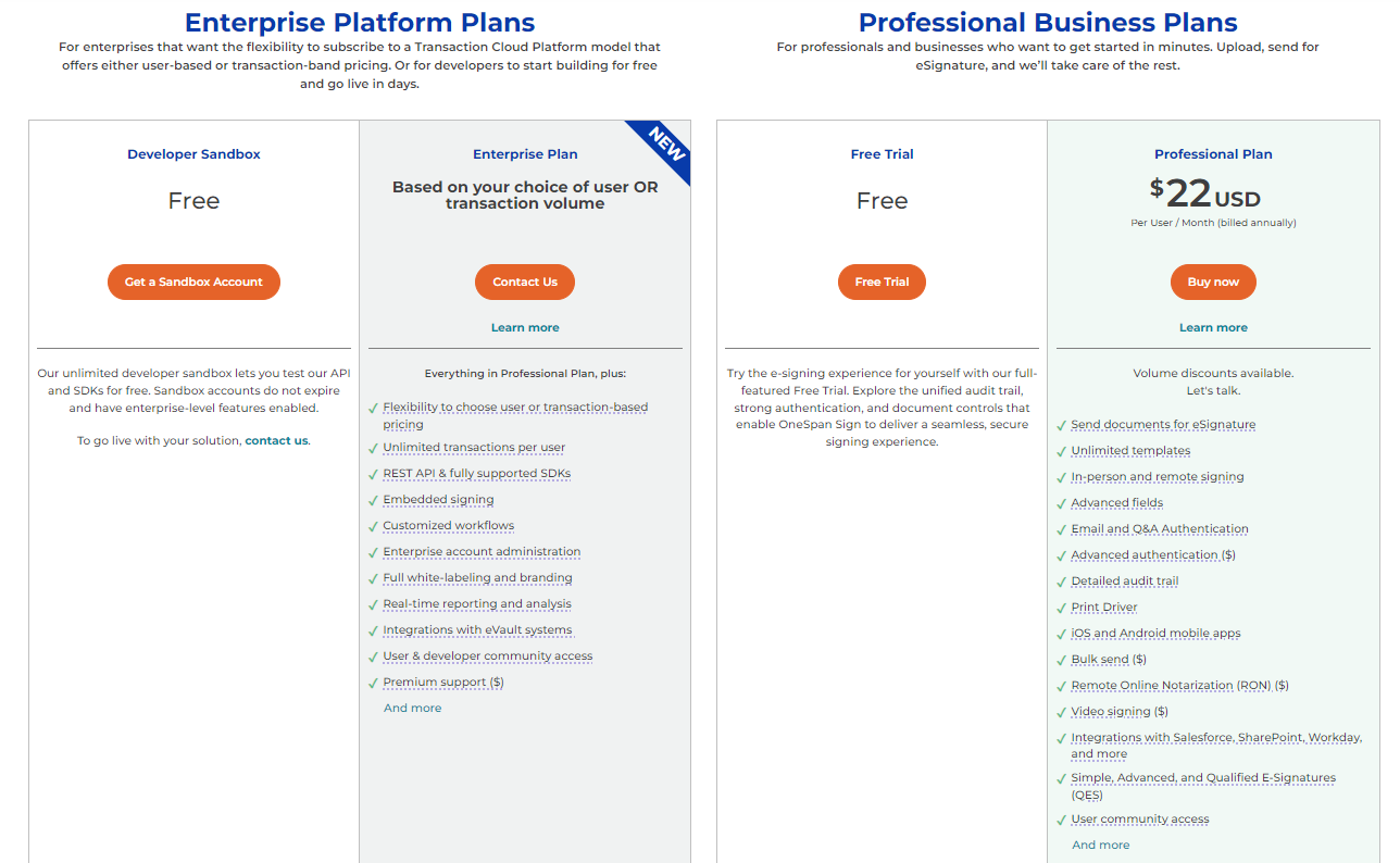 OneSpan Pricing Plans