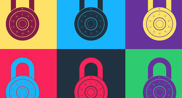 Pop art Safe combination lock wheel icon isolated on color background.