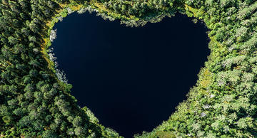 Aereal of heart shaped lake