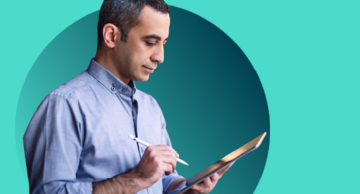 man using electronic signature to sign government contract