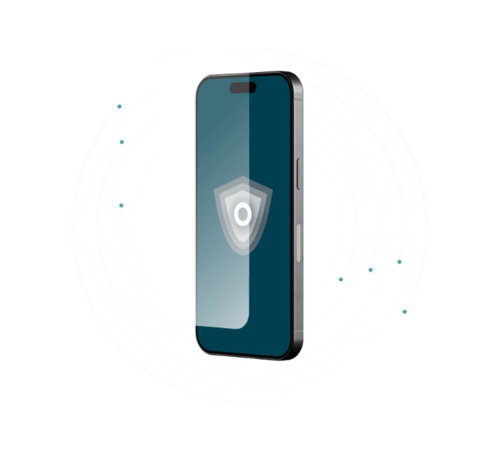Mobile phone with shield icon in center