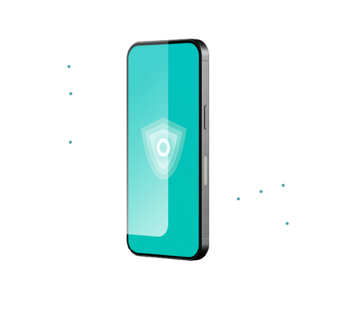 Mobile phone with shield icon in center