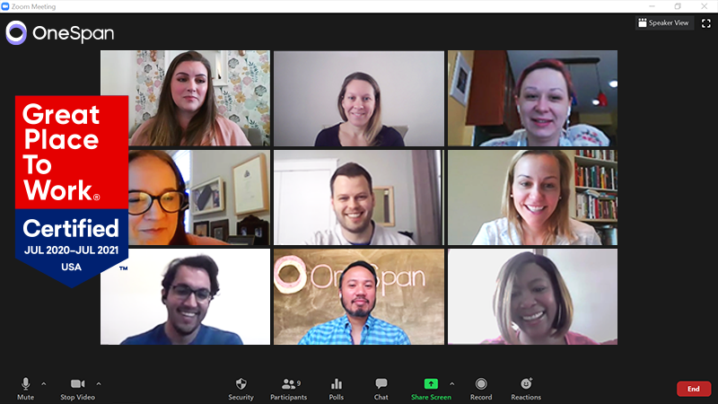 OneSpan employees on a video call