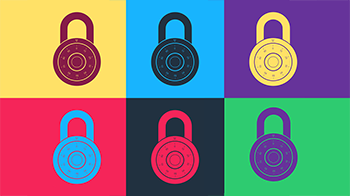 Pop art Safe combination lock wheel icon isolated on color background. 